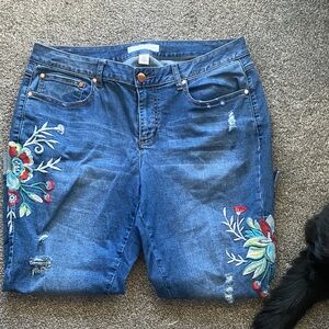 Embroidered Blue Denim Capris